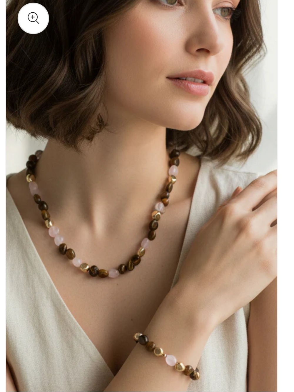 Elegant Rose Tiger Quartz and Brown Bead Necklace